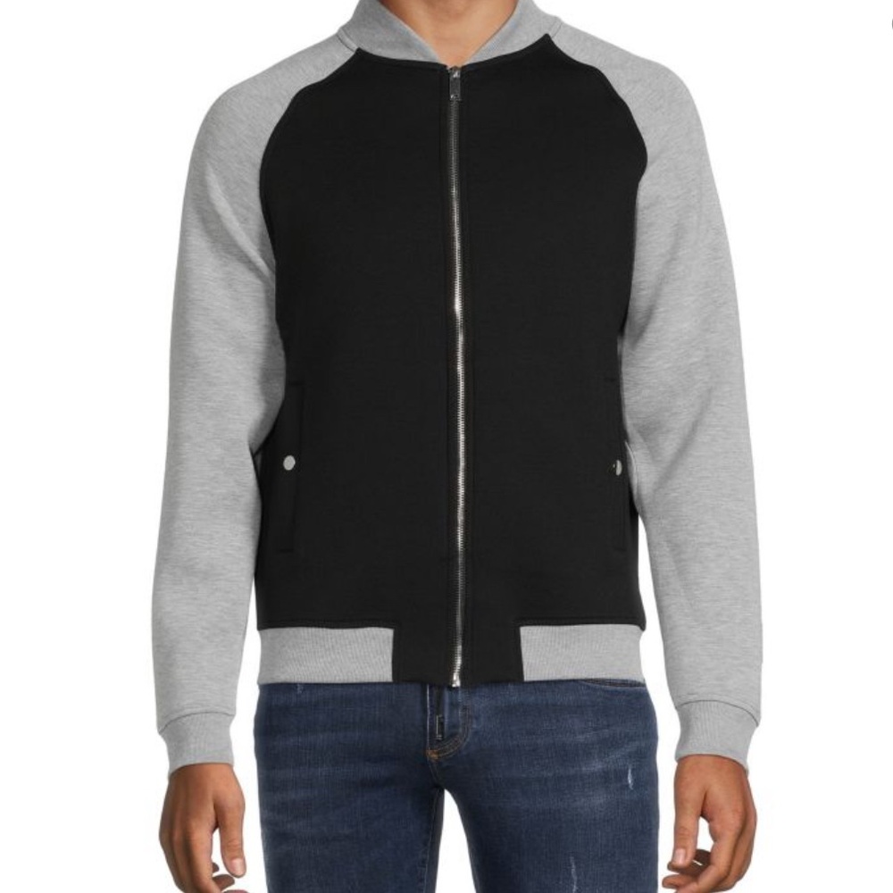 NWT Magaschoni Men's szM Black and Gray Bomber Sweatshirt Jacket…